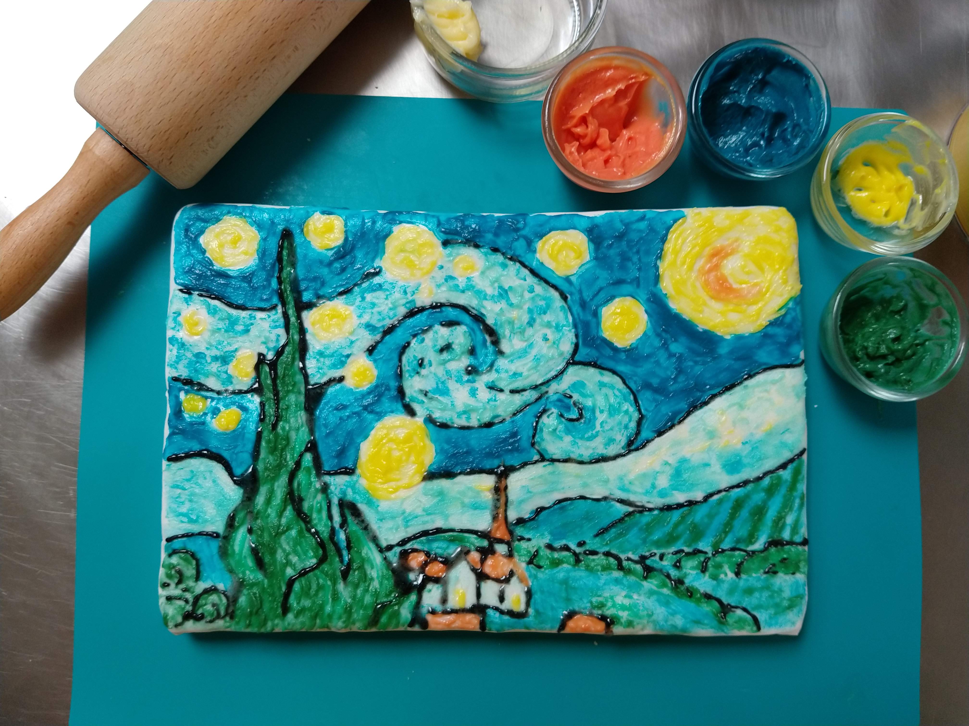 taart schilderen, van Gogh, Vincent van Gogh, Atelier Anders, groeps uitje, familieworkshop